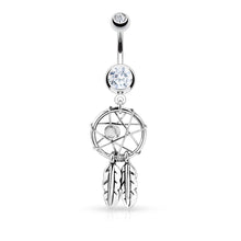 Load image into Gallery viewer, 14g Dreamcatcher Woven Star &amp; Feathers Navel Ring - Clear
