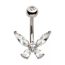 Load image into Gallery viewer, 14g Prong Set Simple Butterfly Navel Ring - Steel
