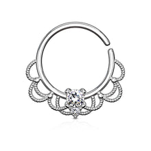 Load image into Gallery viewer, 16g Cubic Zirconia Centered Filigree Seamless Hoop - Steel
