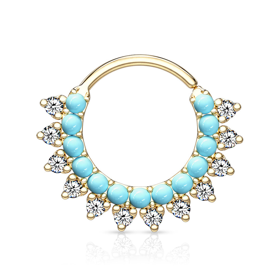 16g Turquoise Double Lined Hoop - Gold