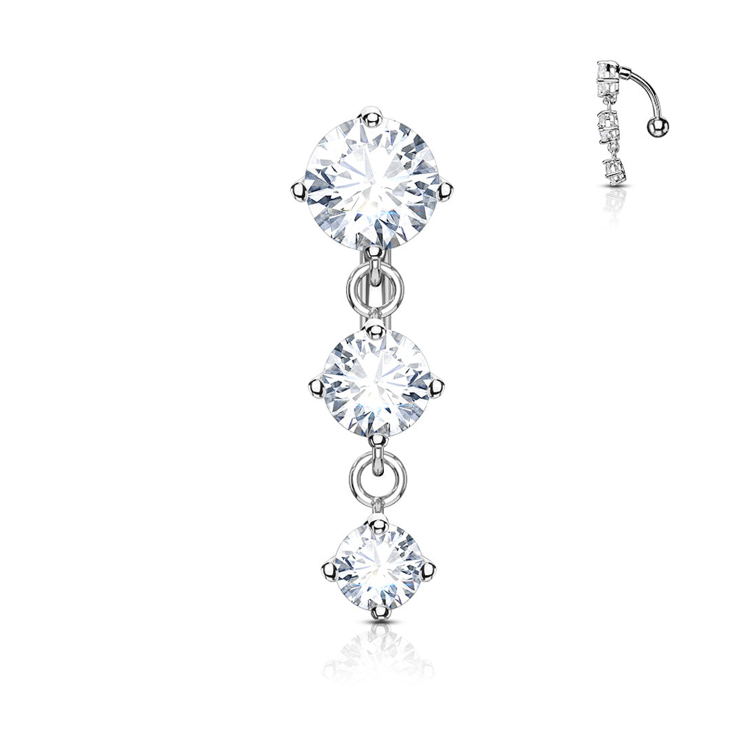 14g 3 Drop Cubic Zirconia Navel Ring - Steel