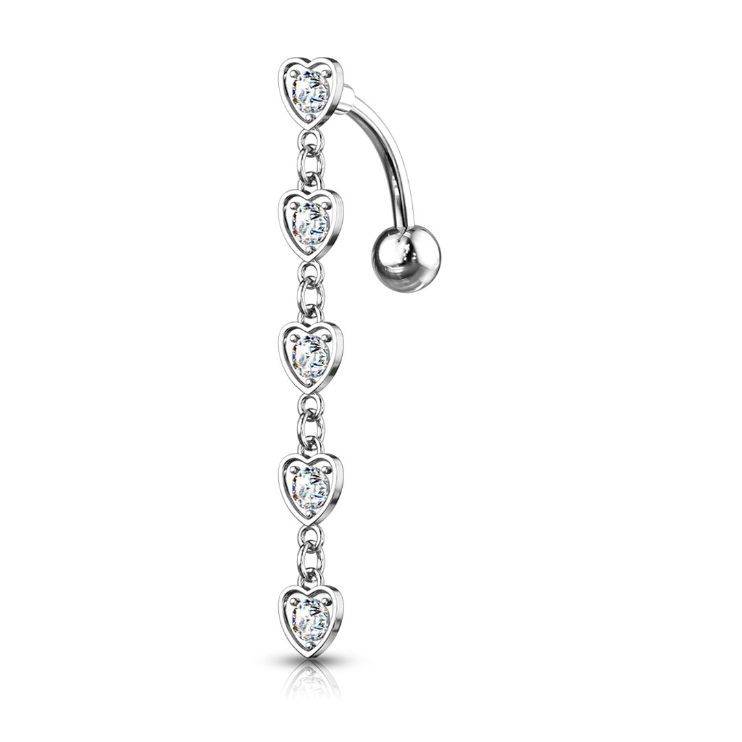 14g 5 Heart Drop Dangle Navel Ring - Steel