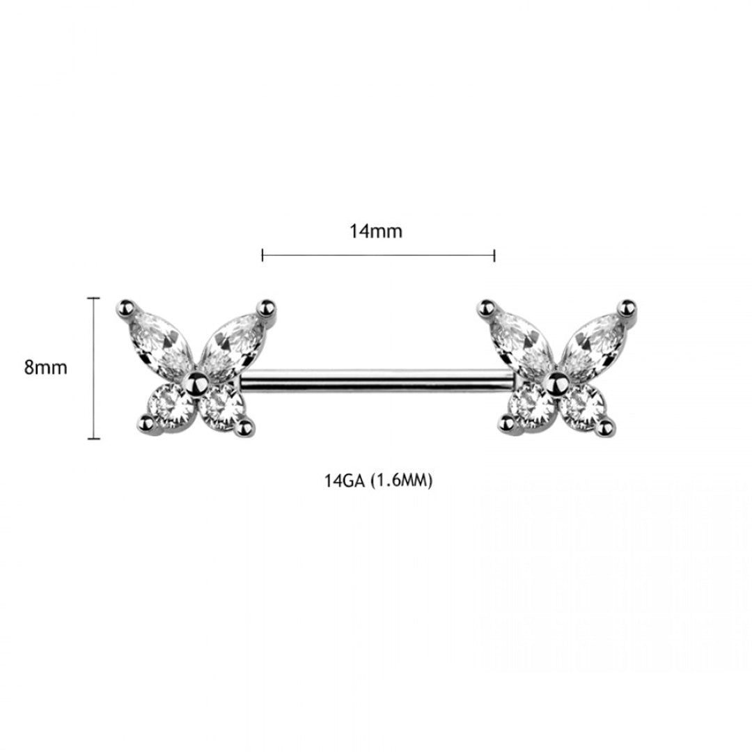 14g Butterfly Nipple Bar - Pair - Steel