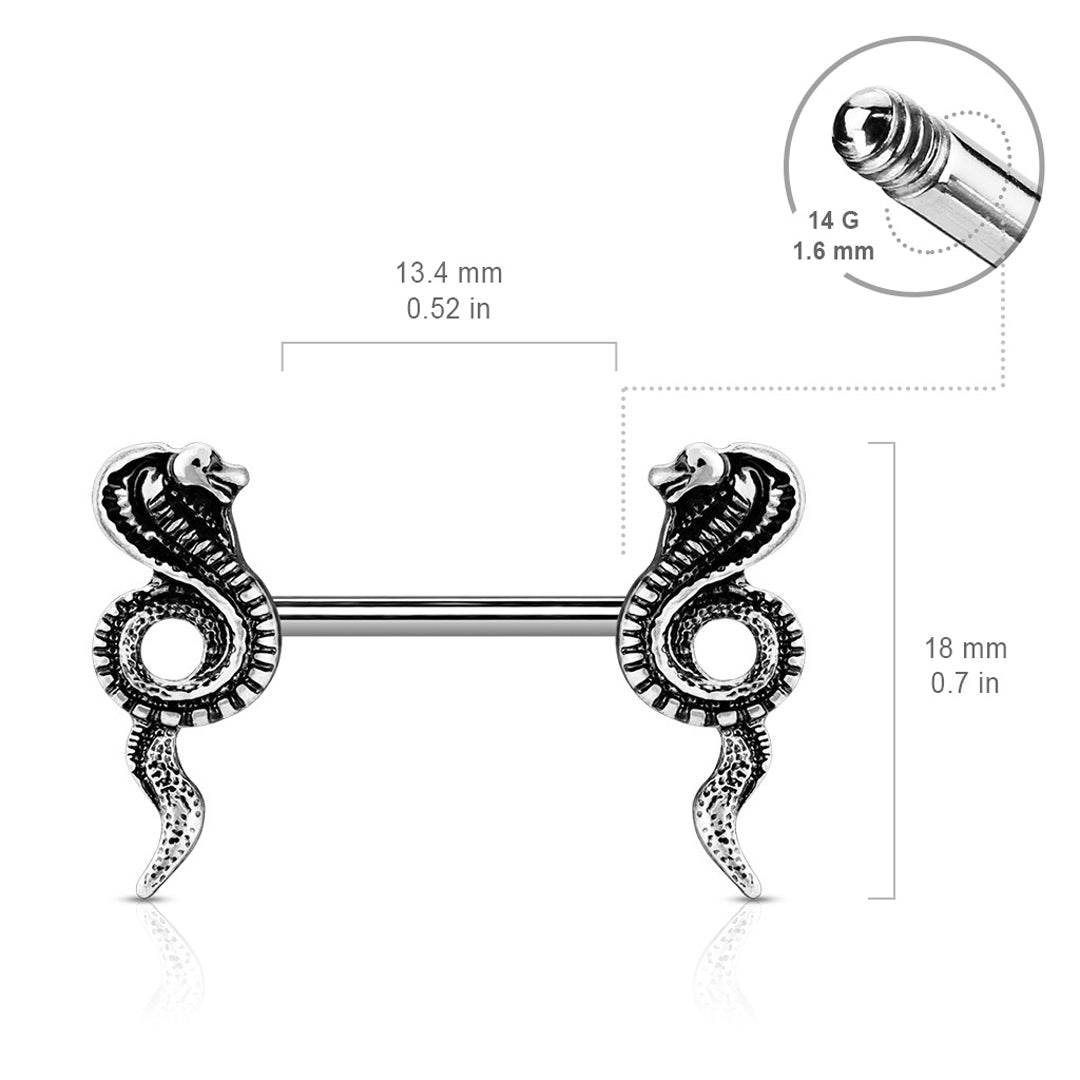 14g Cobra End Nipple Barbells - Pair - Steel