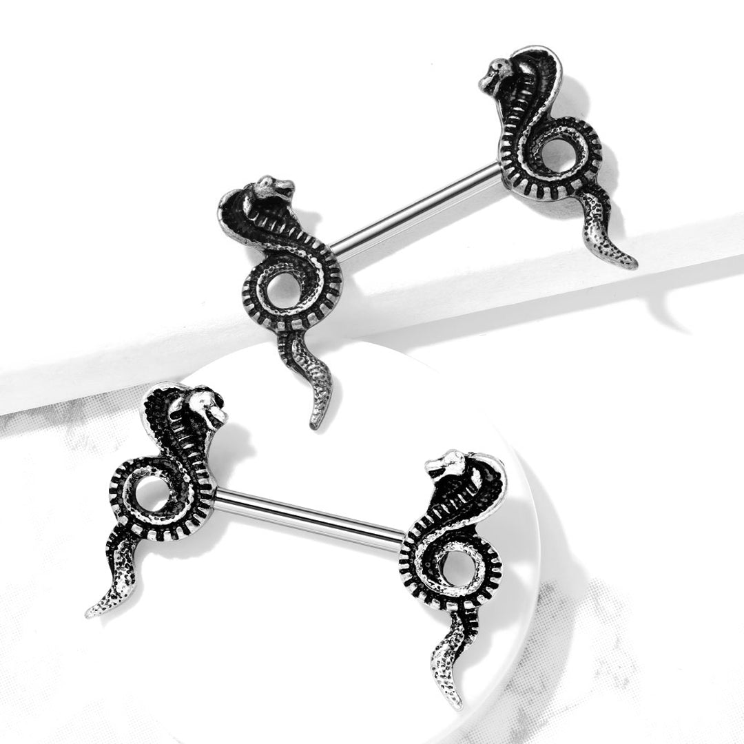 14g Cobra End Nipple Barbells - Pair - Steel