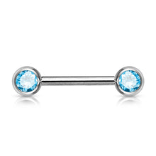 Load image into Gallery viewer, 14g Double Front Facing Gem Nipple Barbell - Single - Aqua
