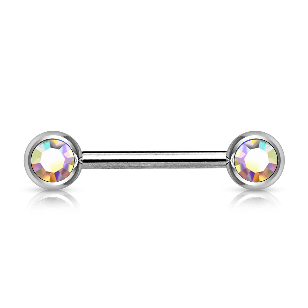 14g Double Front Facing Gem Nipple Barbell - Single - Aurora