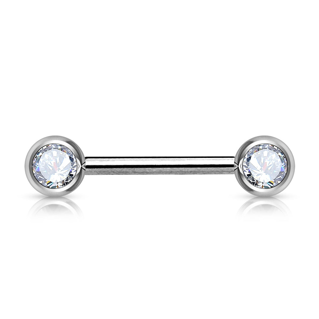 14g Double Front Facing Gem Nipple Barbell - Single - Clear