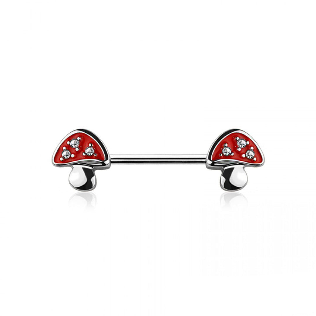 14g Gem Paved Mushroom Nipple Bar - Single