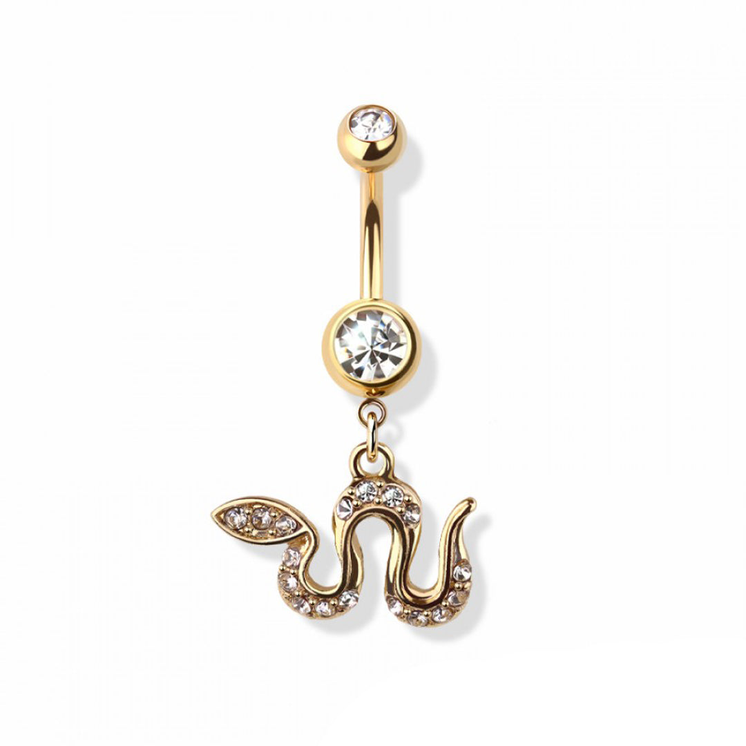 14g Heart Shape Snake Navel Ring - Gold