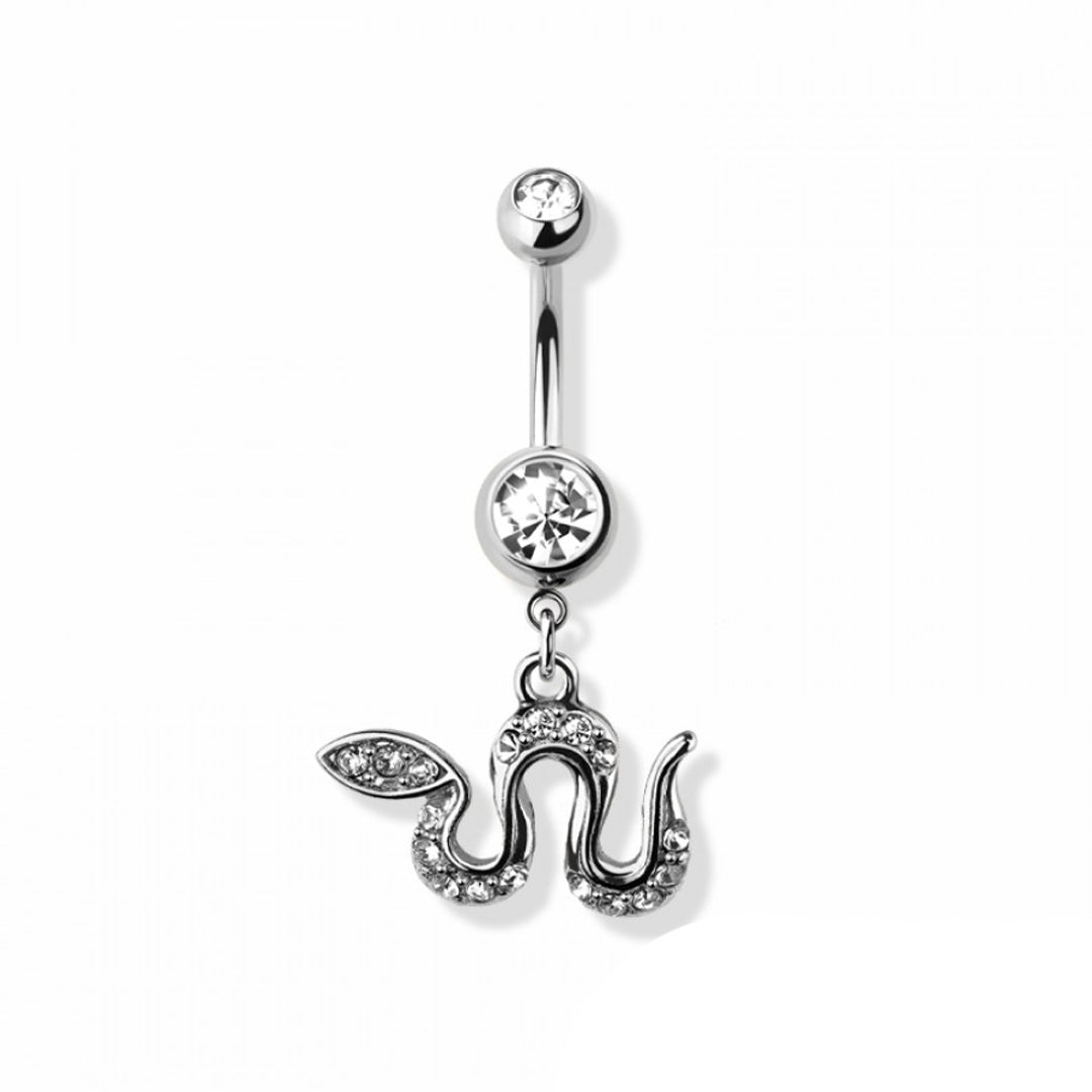 14g Heart Shape Snake Navel Ring - Steel