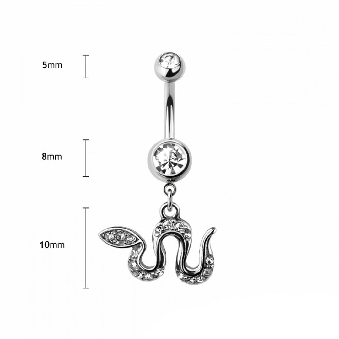 14g Heart Shape Snake Navel Ring - Steel