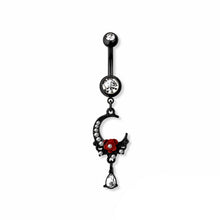 Load image into Gallery viewer, 14g Moon &amp; Rose Dangle Navel Ring
