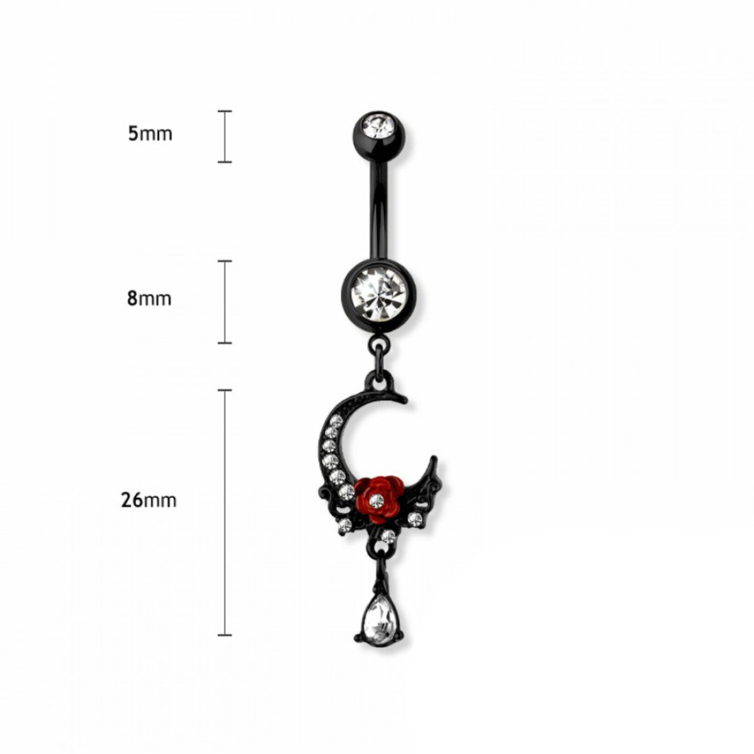 14g Moon & Rose Dangle Navel Ring