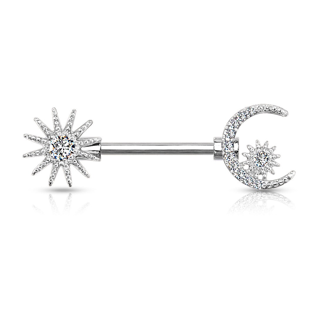 14g Moon & Sun Nipple Bar - Single - Steel