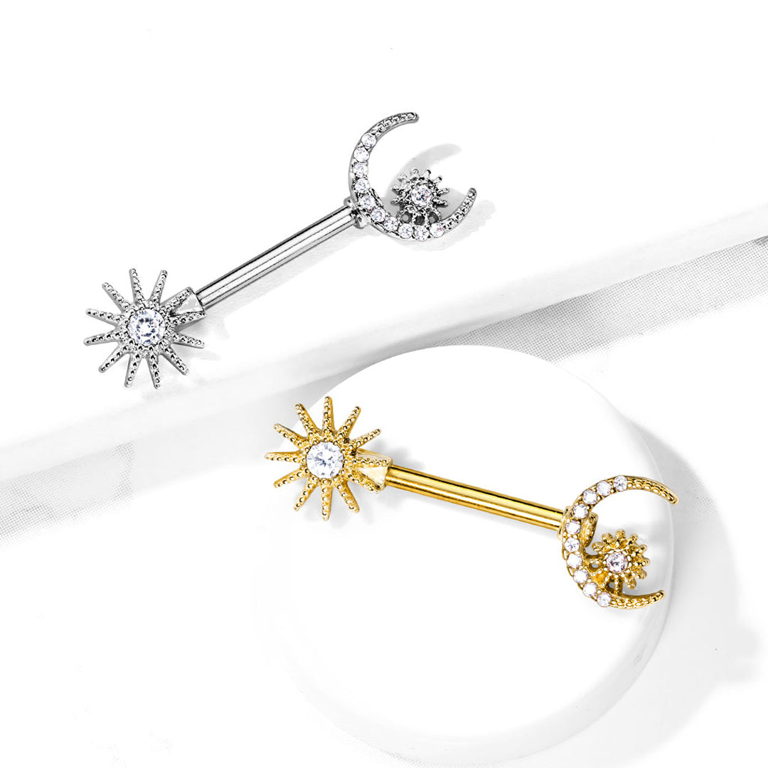 14g Moon & Sun Nipple Bar - Single - Steel