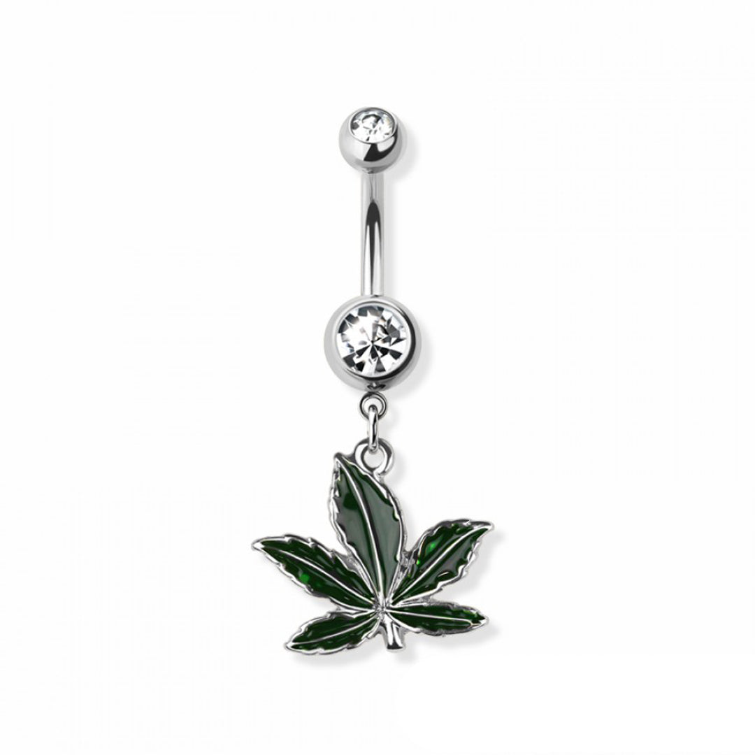 14g Natural Pot Leaf Navel Ring - Steel