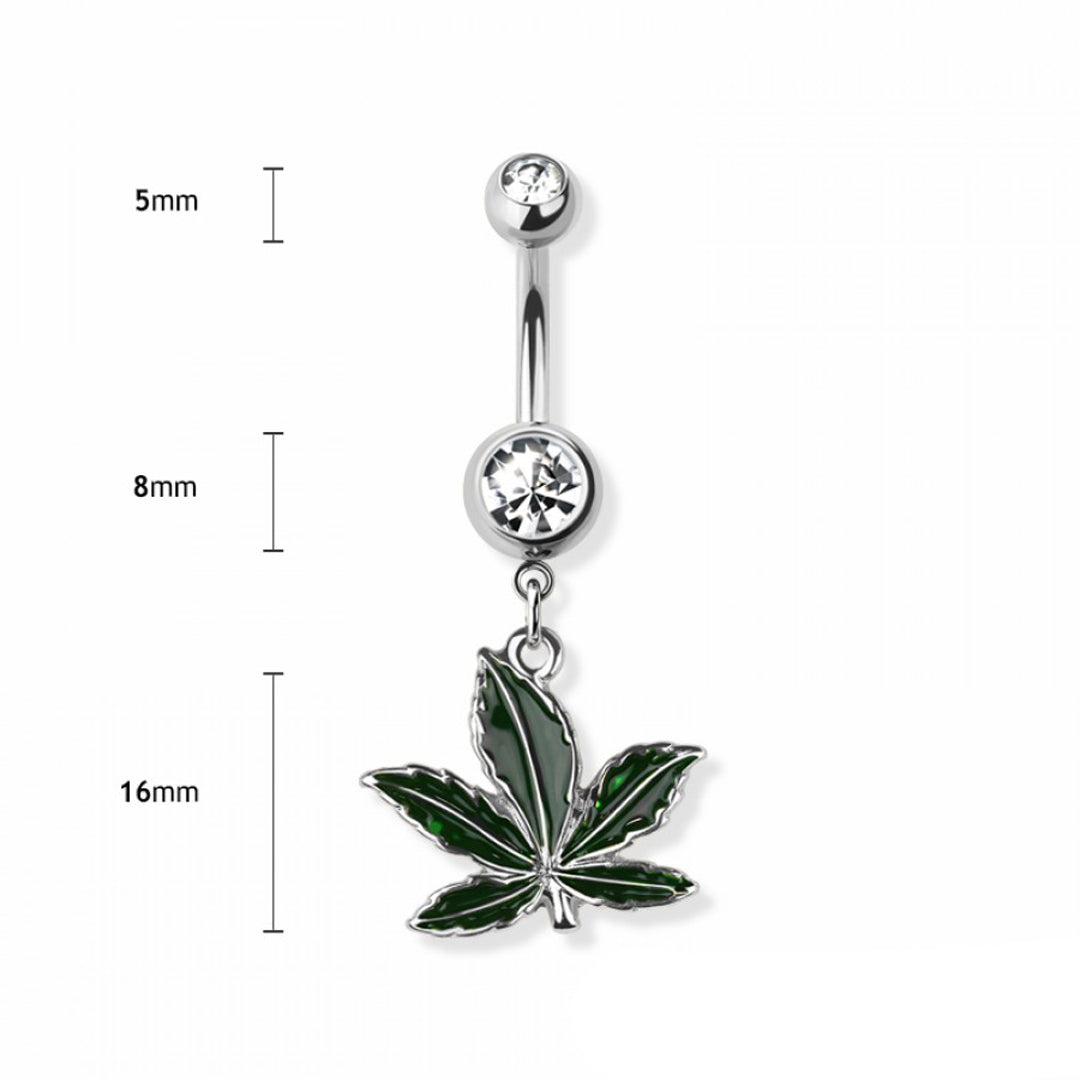 14g Natural Pot Leaf Navel Ring - Steel