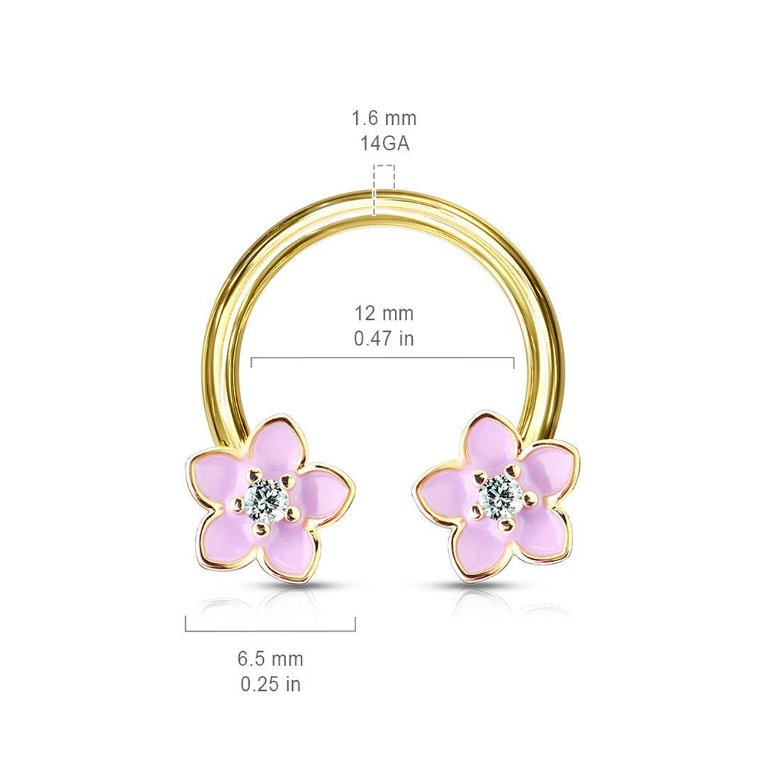 14g Pink Enamel Flower Nipple Horseshoe - Single - Gold