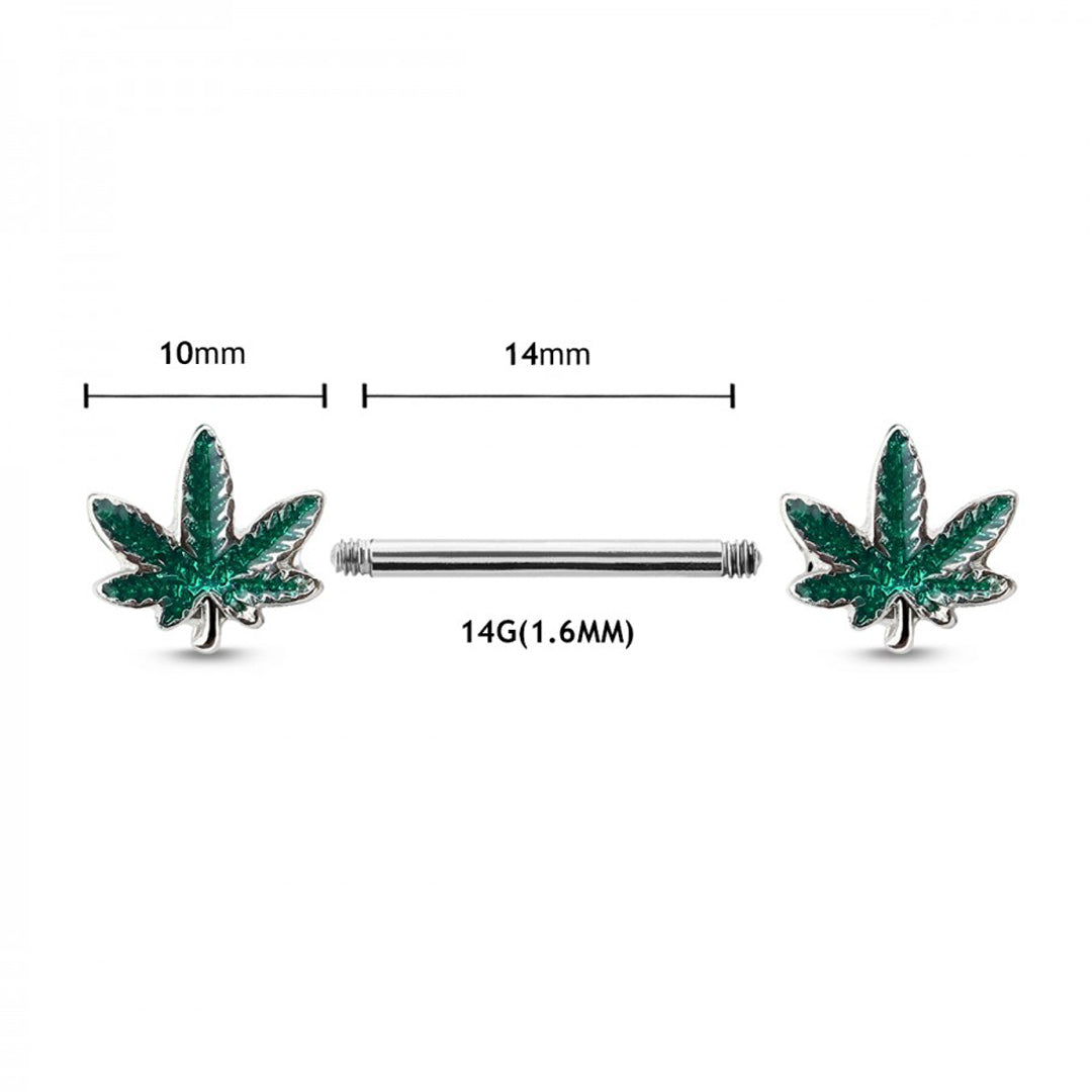 14g Pot Leaf Industrial Nipple Bar - Single