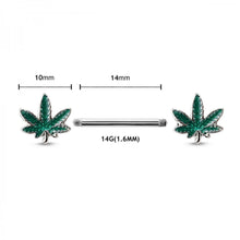 Load image into Gallery viewer, 14g Pot Leaf Industrial Nipple Bar - Single
