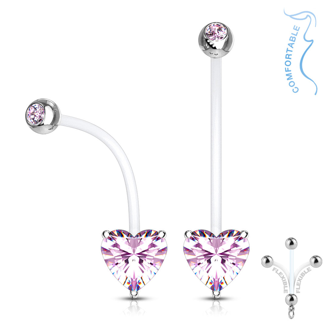 14g Prong Set Heart Bioflex Maternity Navel Ring - Pink