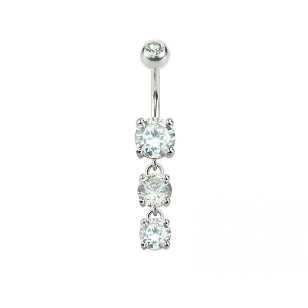14g Triple Gem Cascade Dangle Navel Ring - Steel