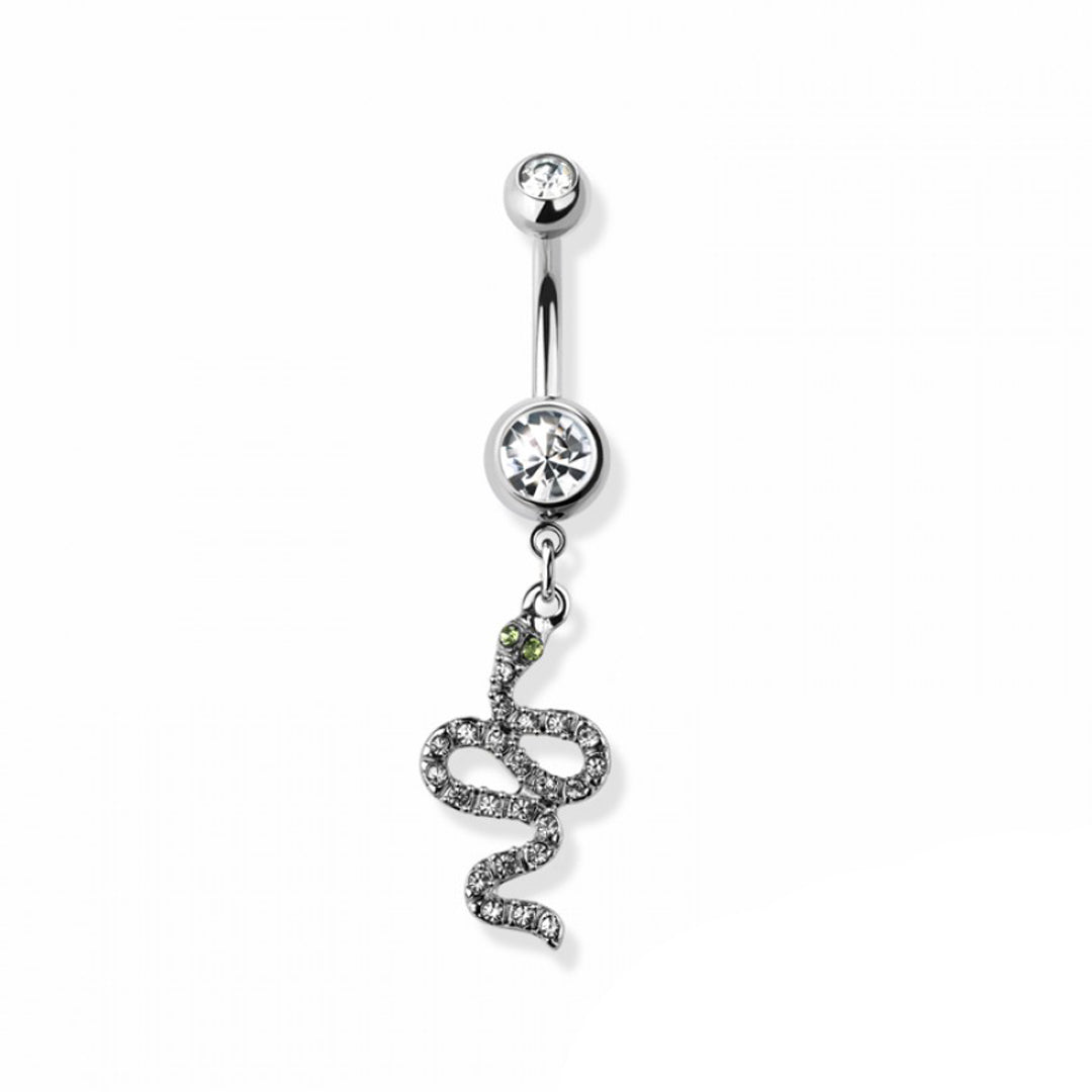 14g Vertical Snake Navel Ring - Steel