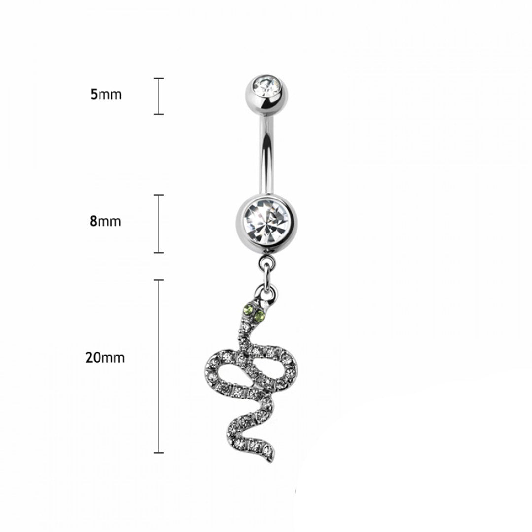 14g Vertical Snake Navel Ring - Steel