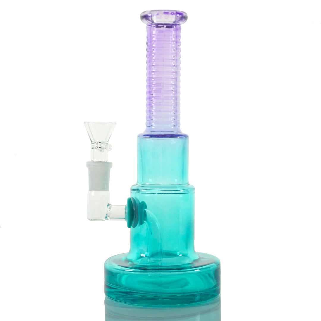 9" Two Tone Ridged Water Pipe - Teal & Purple