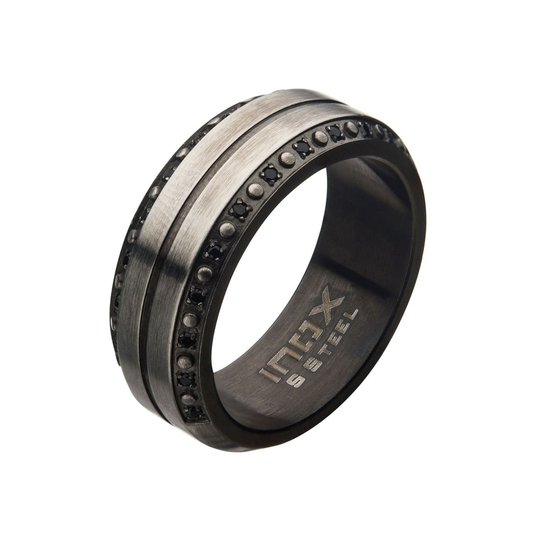 Black Cubic Zirconia Stainless Steel & Gun Metal Ring