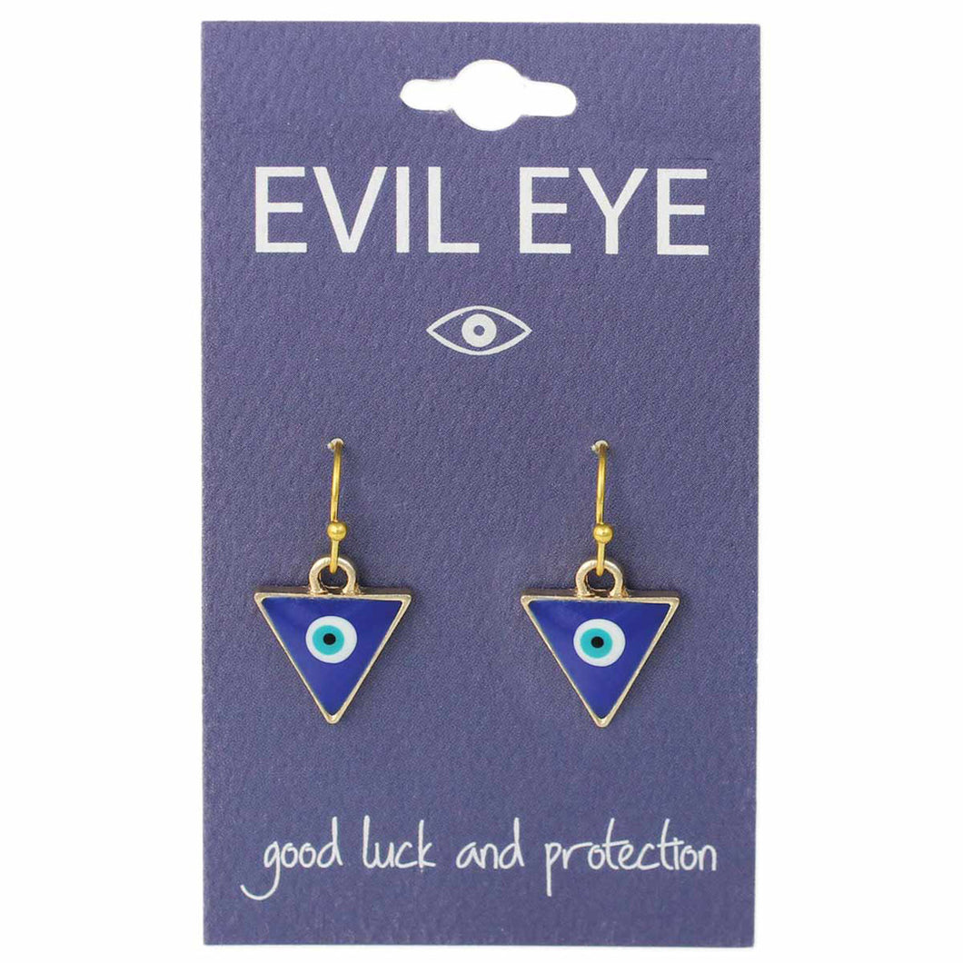 Blue Protecting Eye Gold Triangle Earrings