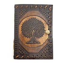 Load image into Gallery viewer, Embossed Leather Tree Of Life Journal With Snap Closure - 5&quot; x 7&quot;
