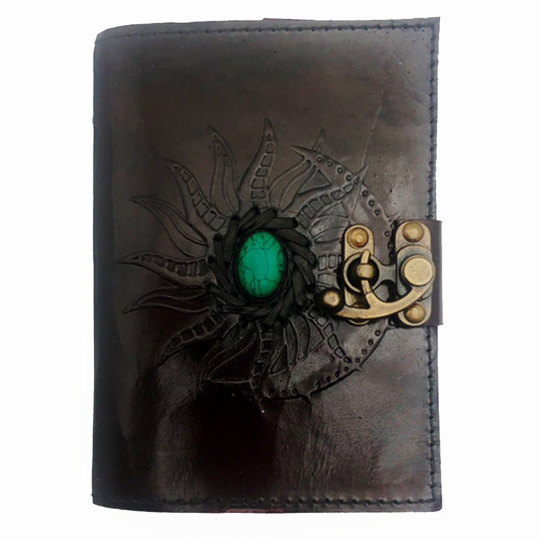 Embossed Leather Turquoise Sun & Moon Journal - 5