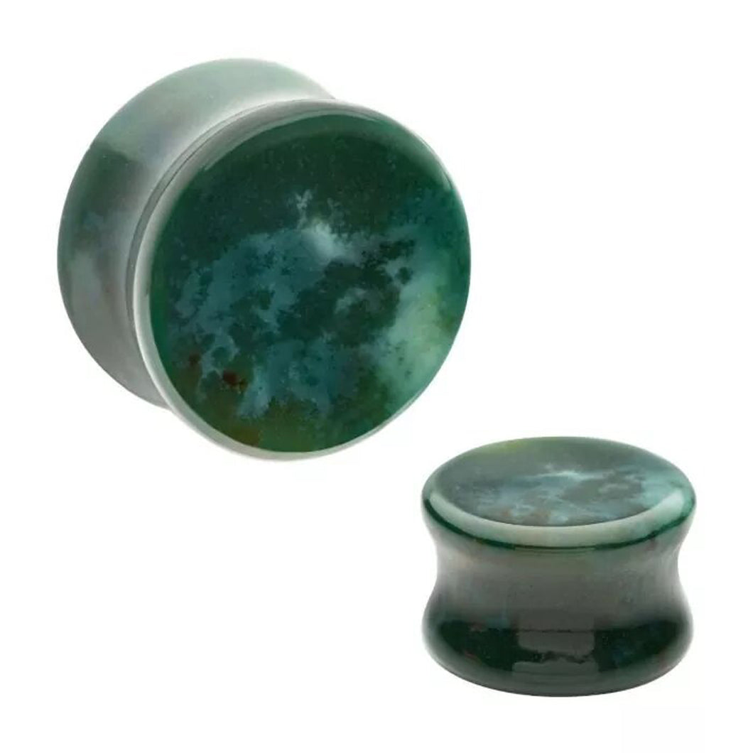 Green Indian Agate Concave Double Flare Plugs - Pair