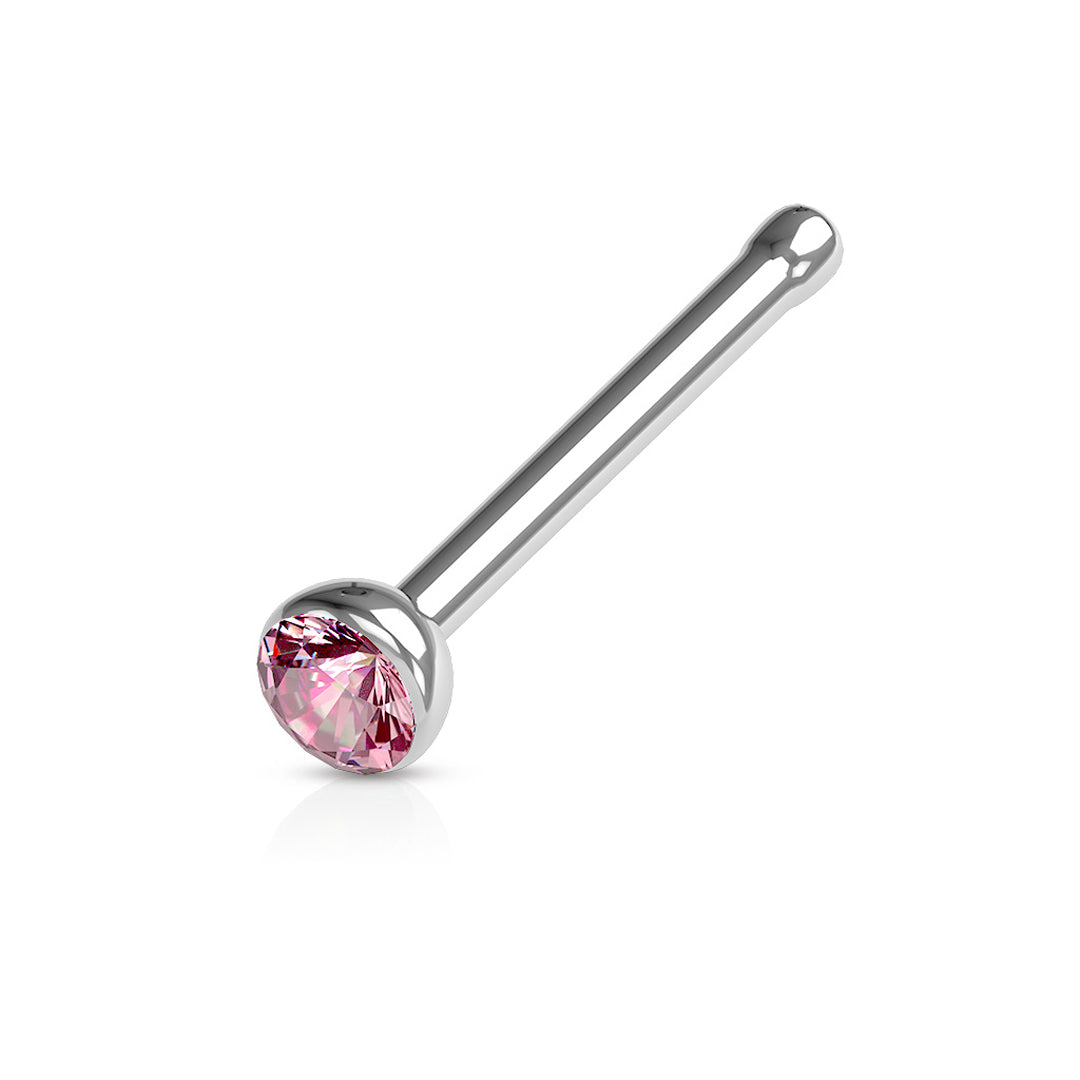 Knob Back 1/4" 18ga 316L Surgical Steel Gem Ball Nose Stud - Pink