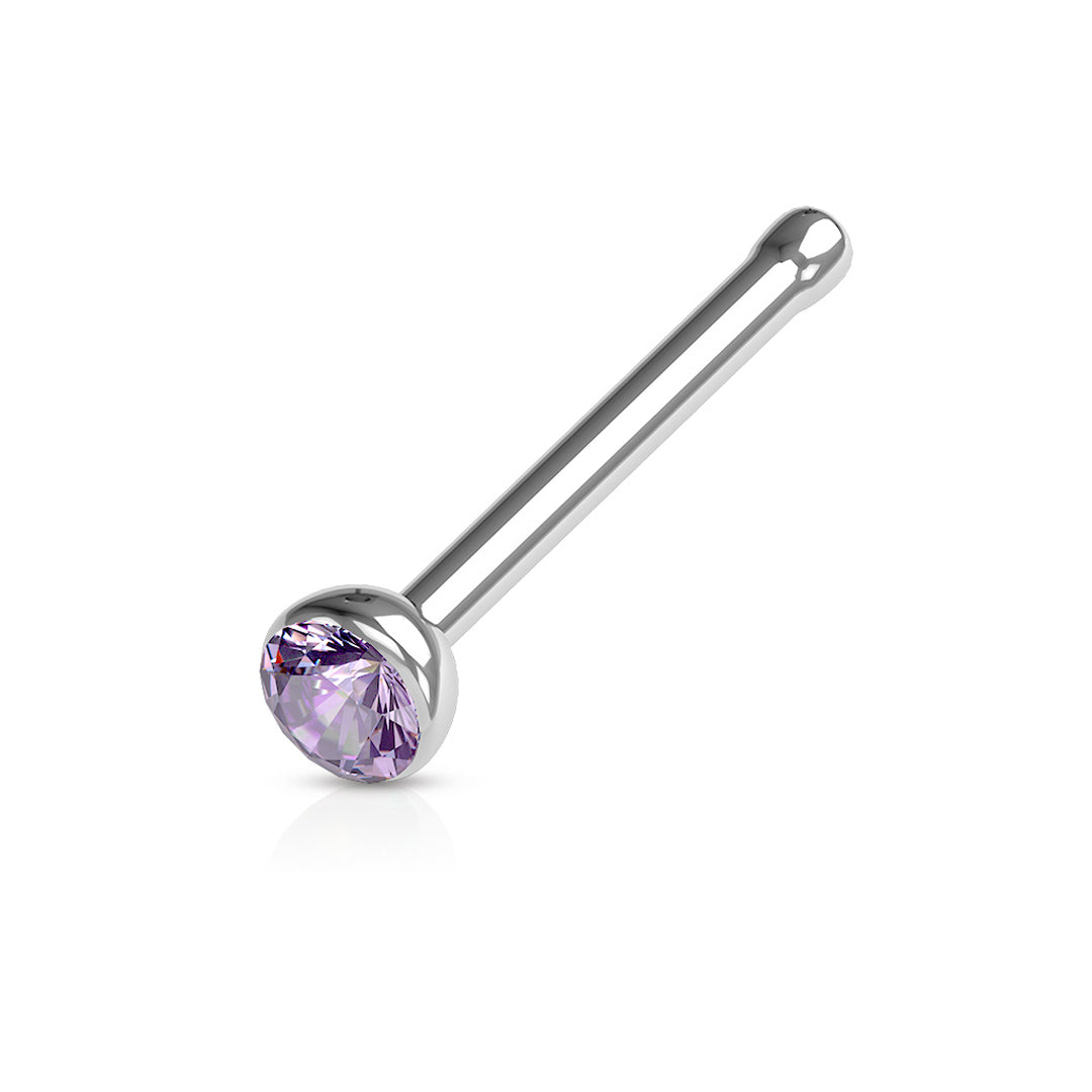 Knob Back 1/4" 18ga 316L Surgical Steel Gem Ball Nose Stud - Purple