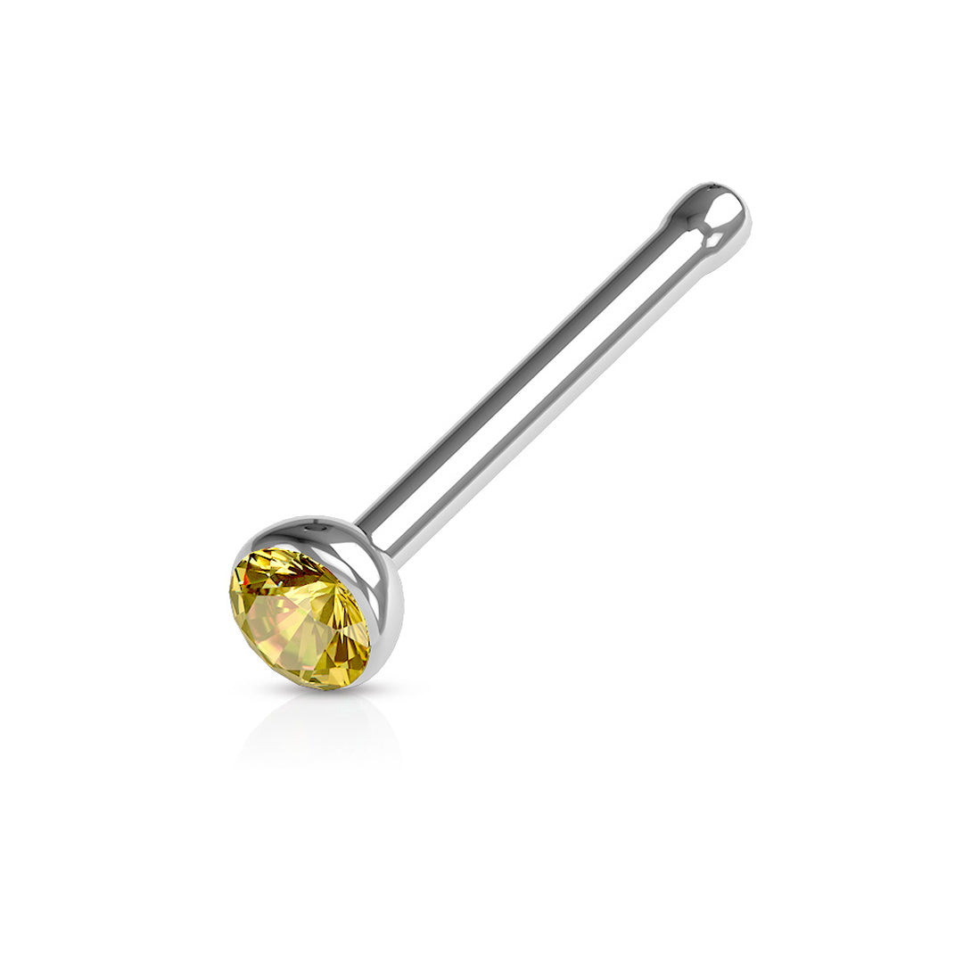 Knob Back 1/4" 18ga 316L Surgical Steel Gem Ball Nose Stud - Yellow