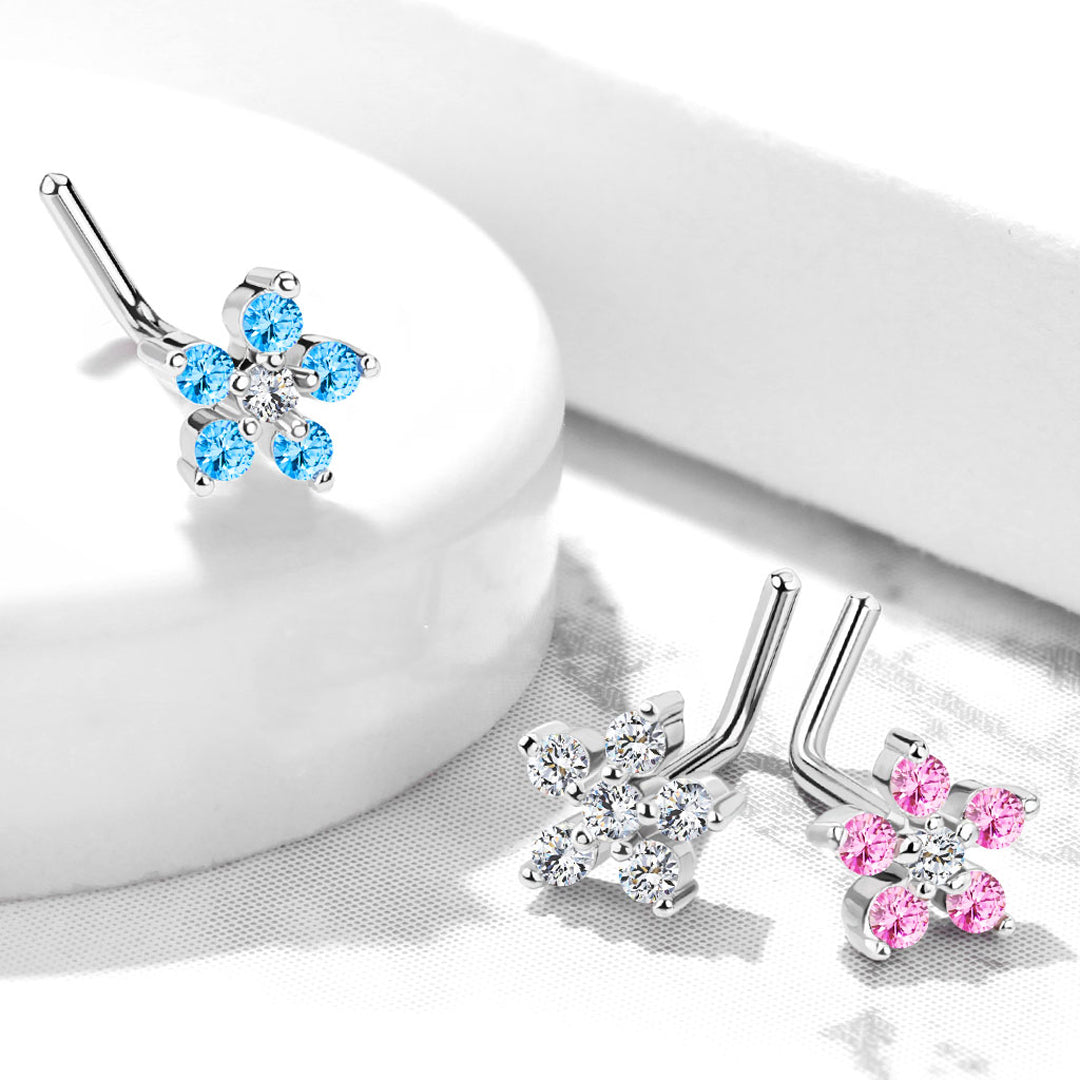 L-Bend 1/4" 20ga 316L Surgical Steel Flower Nose Stud