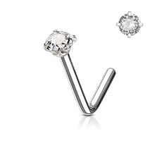 Load image into Gallery viewer, L-Bend 1/4&quot; 20ga 316L Surgical Steel Prong Set Cubic Zirconia Nose Stud - Steel
