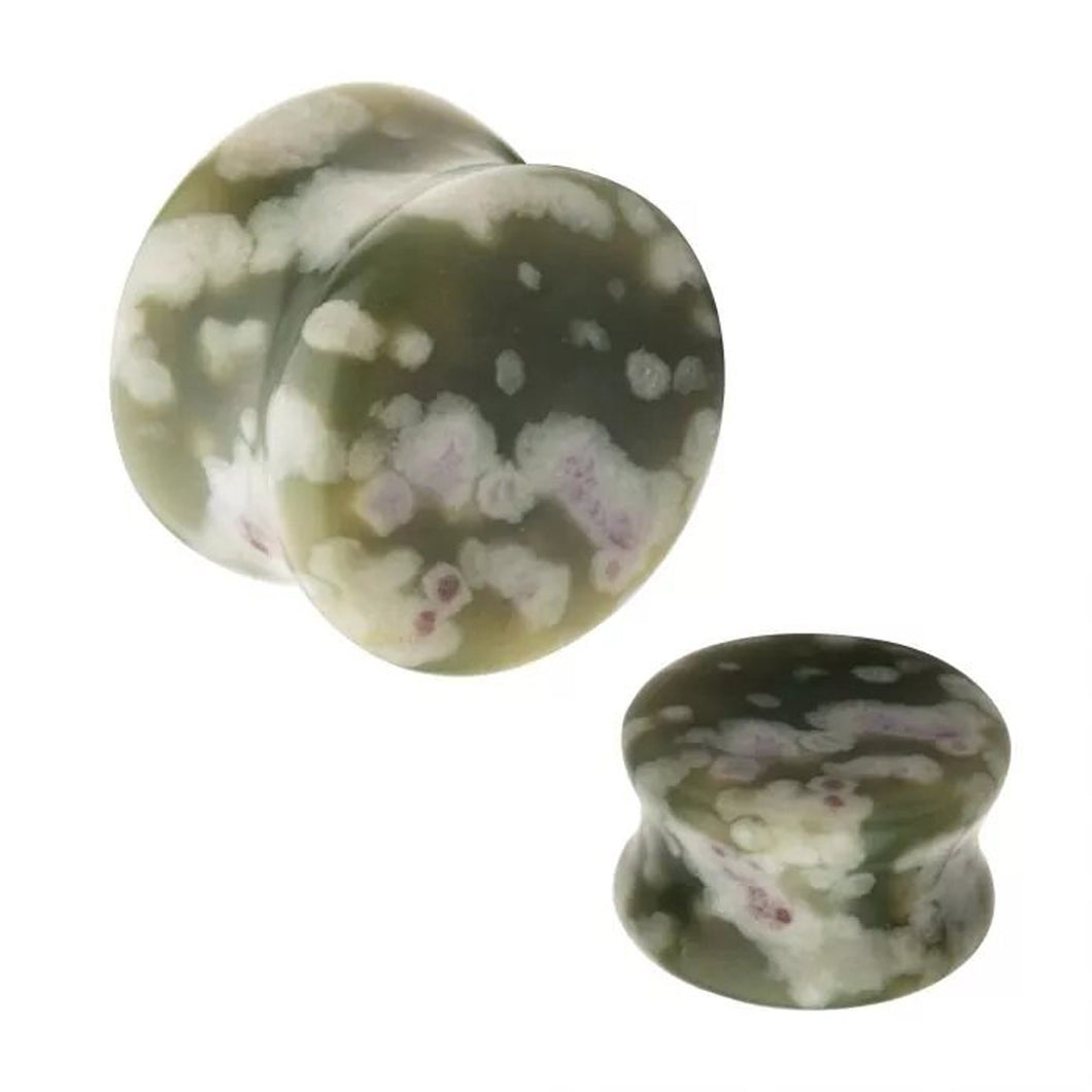 Lucky Jade Concave Double Flare Plugs - Pair