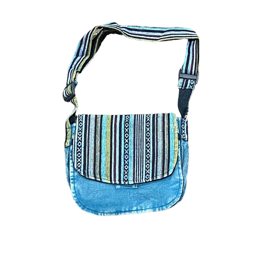 Patchwork Stripes Crossbody Bag - Blue
