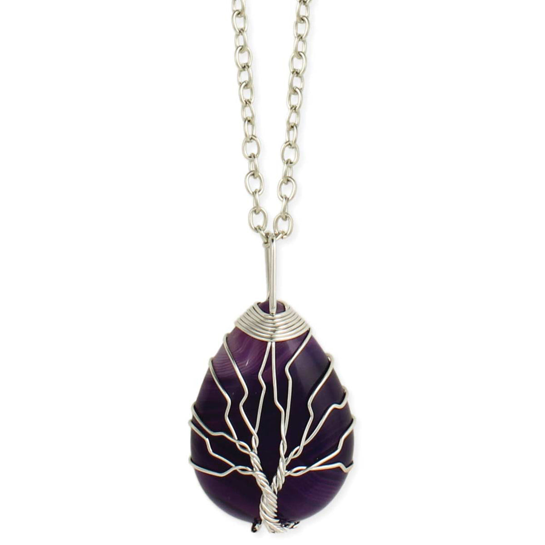 Purple Aplenty Agate & Silver Wire Tree Necklace