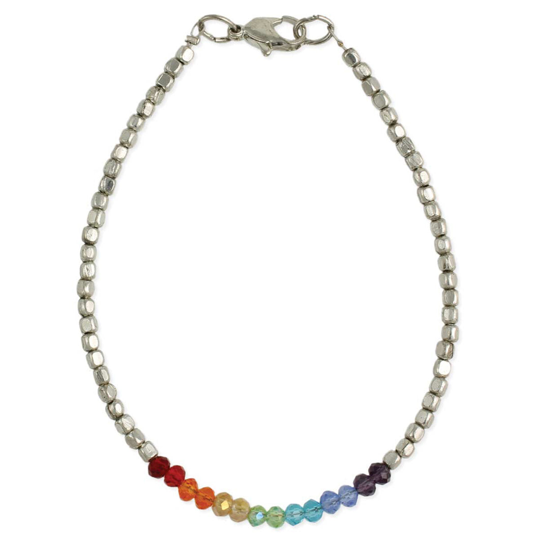 Silver Rainbow Sparkle Bead Anklet