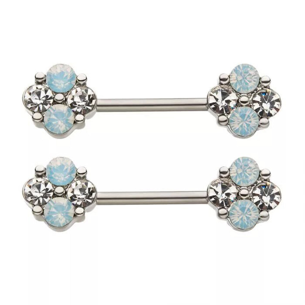 14g Beaded Opalite Nipple Barbell - Pair - Steel