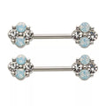 14g Beaded Opalite Nipple Barbell - Pair - Steel