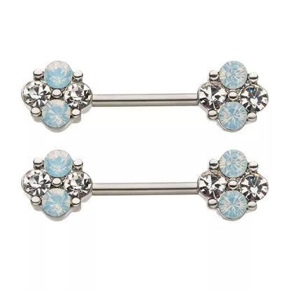 14g Beaded Opalite Nipple Barbell - Pair - Steel