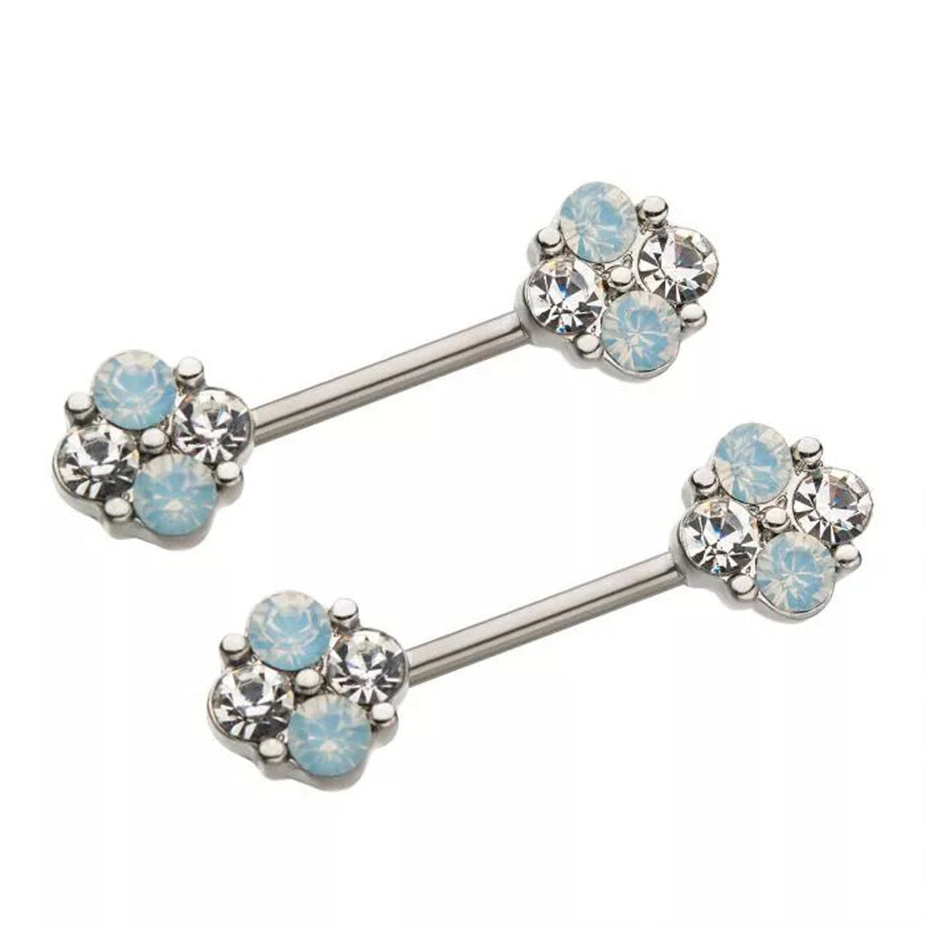 14g Beaded Opalite Nipple Barbell - Pair - Steel