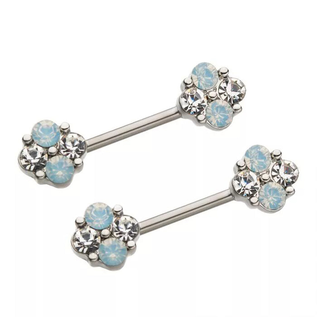 14g Beaded Opalite Nipple Barbell - Pair - Steel