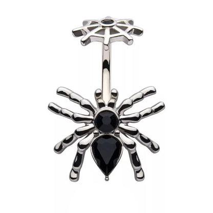 14g Black Crystal Spider & Web Navel Ring - Steel